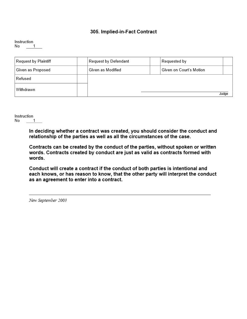 305. Implied-in-Fact Contract | Pdf Docx | Jury Instructions