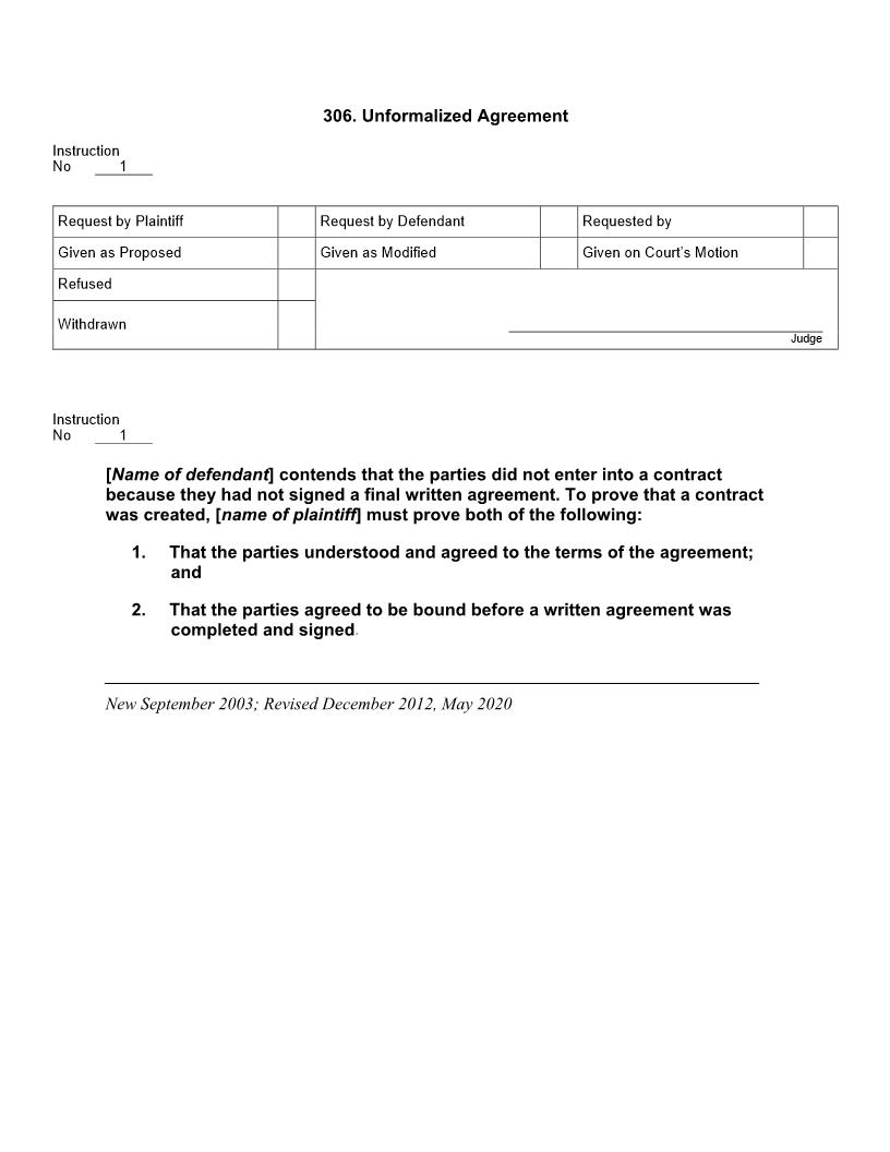 306. Unformalized Agreement | Pdf Doc Docx | Jury Instructions