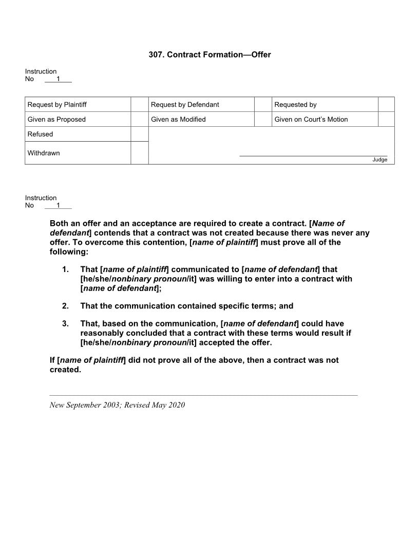 307. Contract Formation Offer | Pdf Doc Docx | Jury Instructions