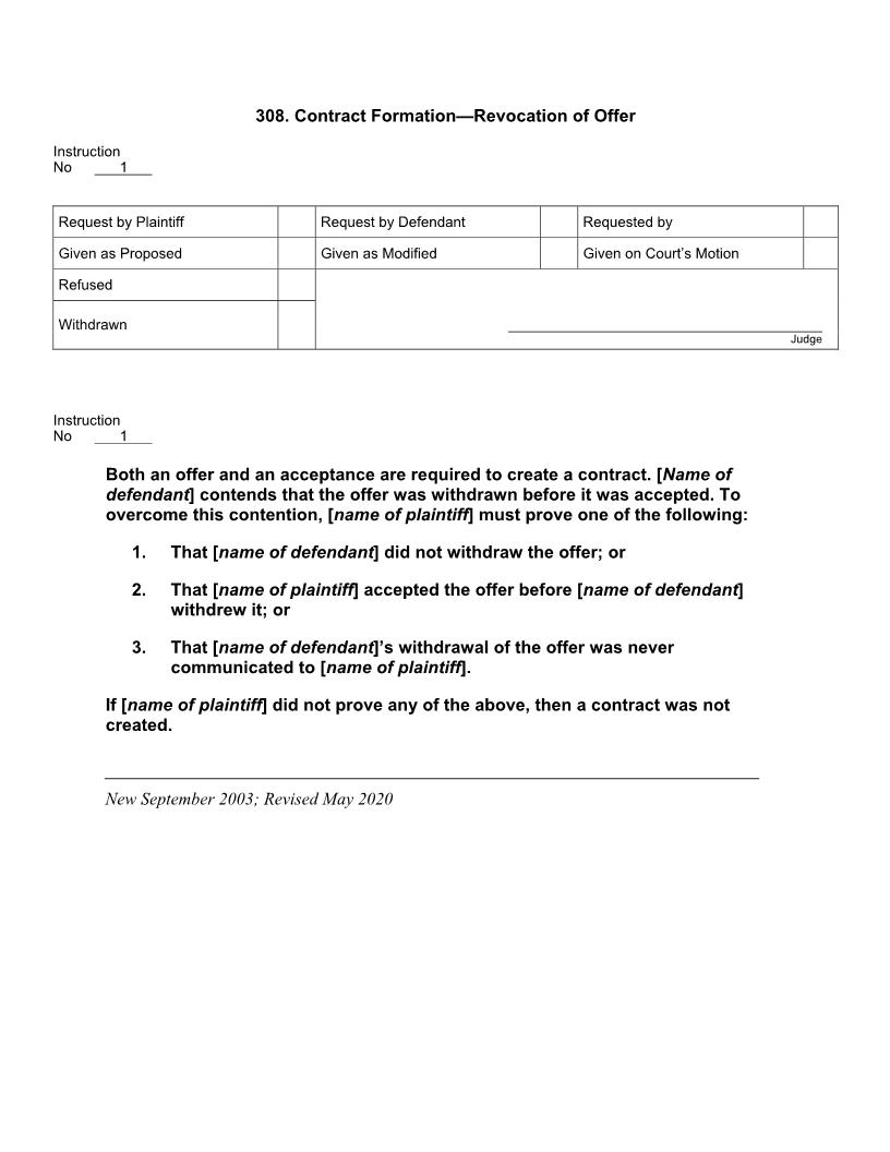 308. Contract Formation Revocation of Offer | Pdf Doc Docx | Jury Instructions