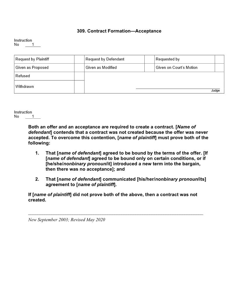 309. Contract Formation Acceptance | Pdf Docx | Jury Instructions