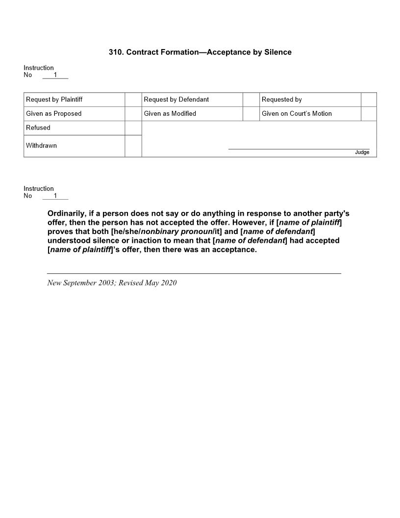 310. Contract Formation Acceptance By Silence | Pdf Doc Docx | Jury Instructions