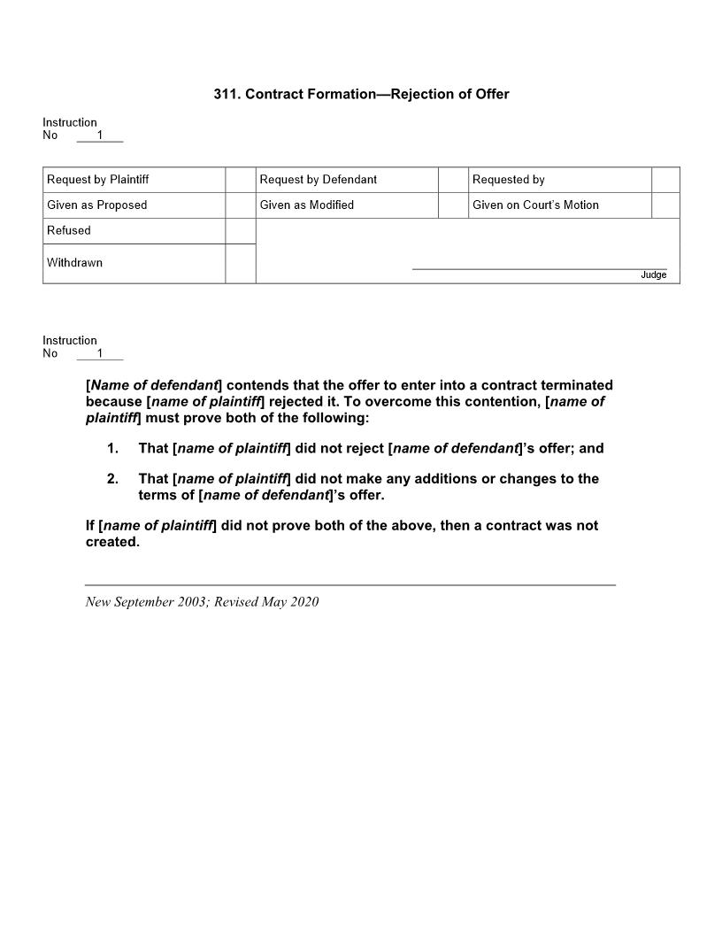 311. Contract Formation Rejection Of Offer | Pdf Doc Docx | Jury Instructions