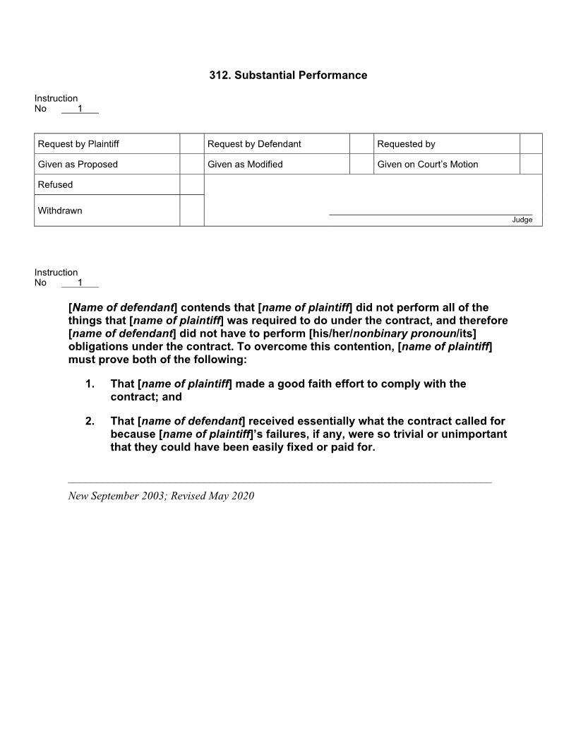312. Substantial Performance | Pdf Doc Docx | Jury Instructions