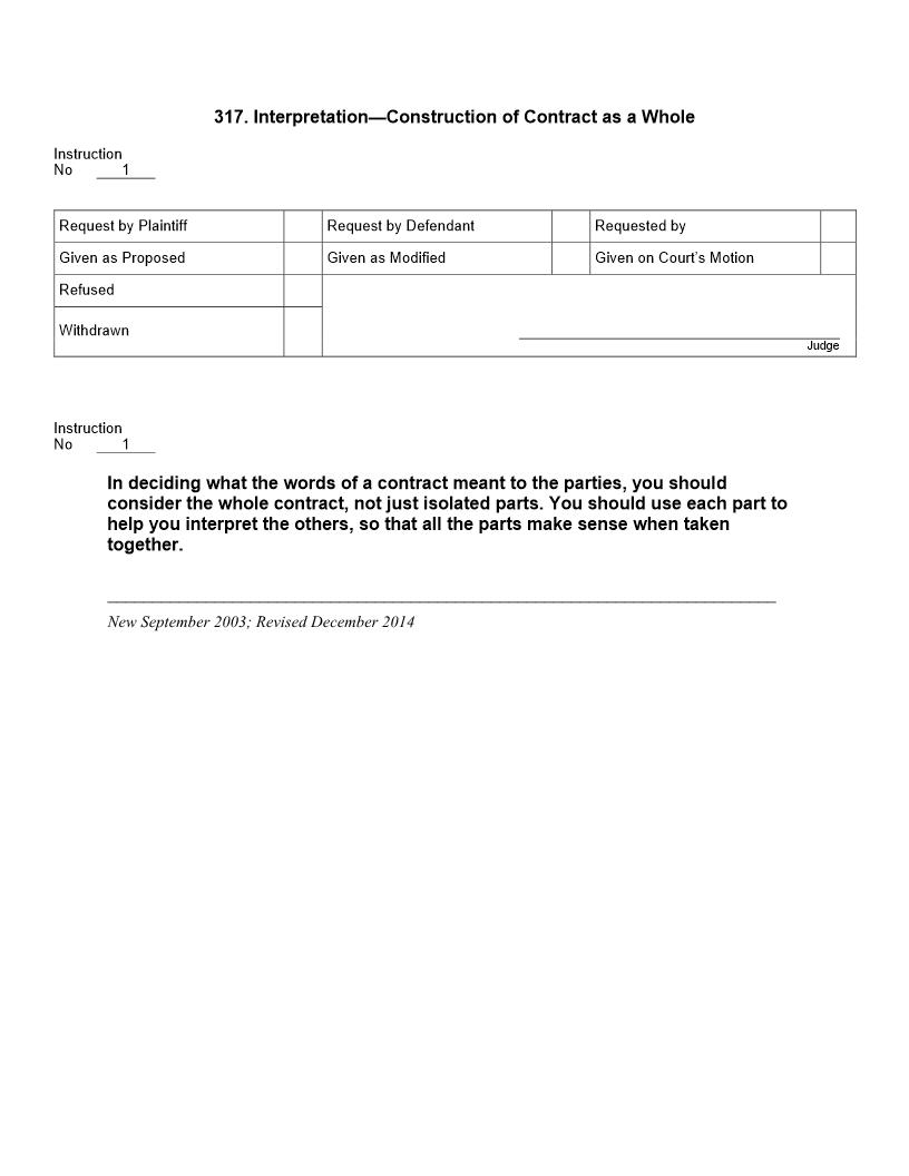 317. Interpretation Construction Of Contract As A Whole | Pdf Fpdf Doc Docx | Jury Instructions