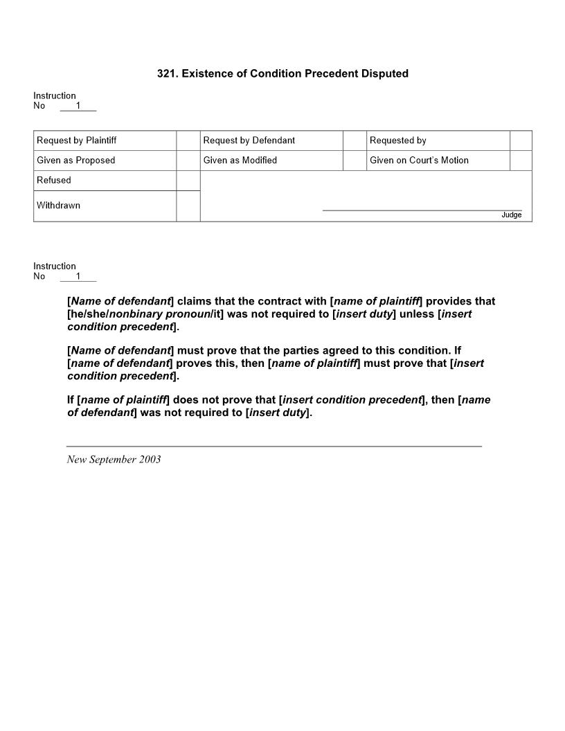 321. Existence Of Condition Precedent Disputed | Pdf Doc Docx | Jury Instructions