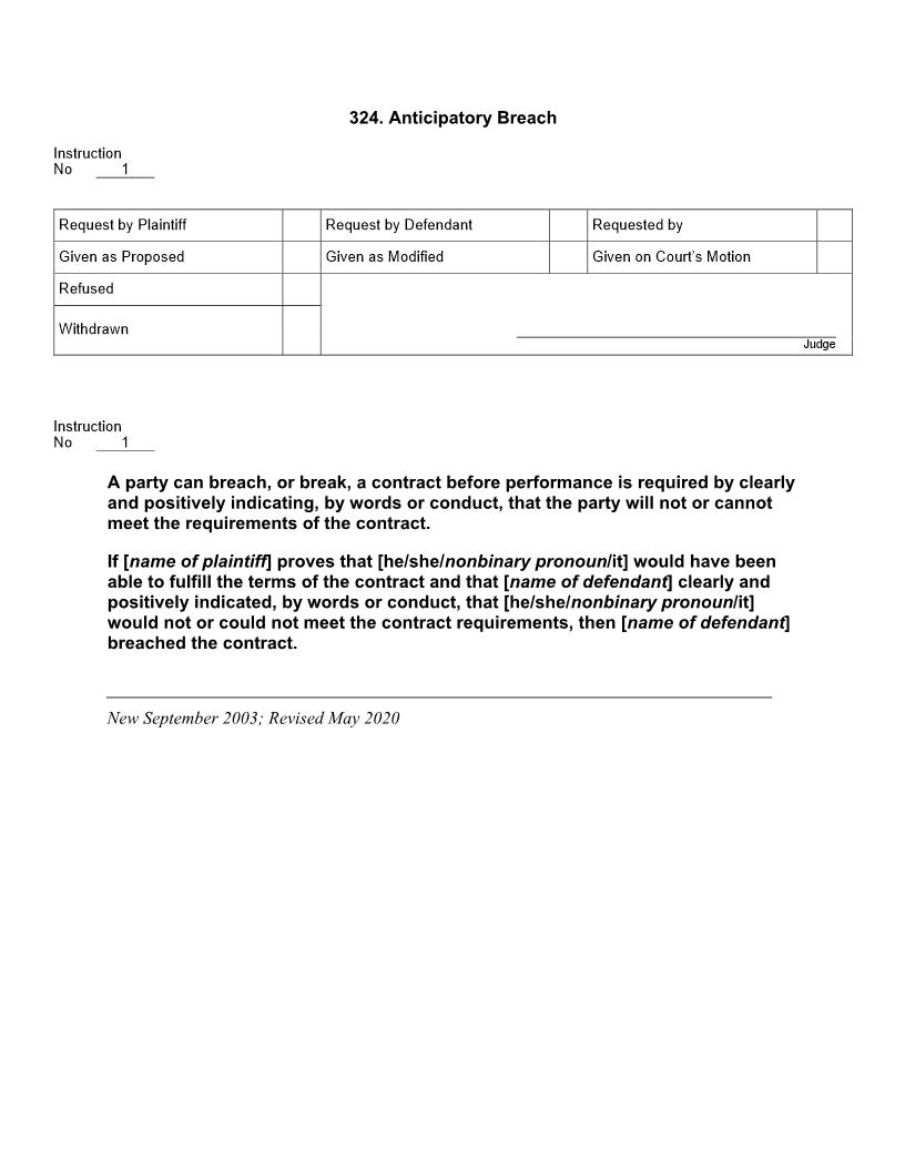 324. Anticipatory Breach | Pdf Doc Docx | Jury Instructions