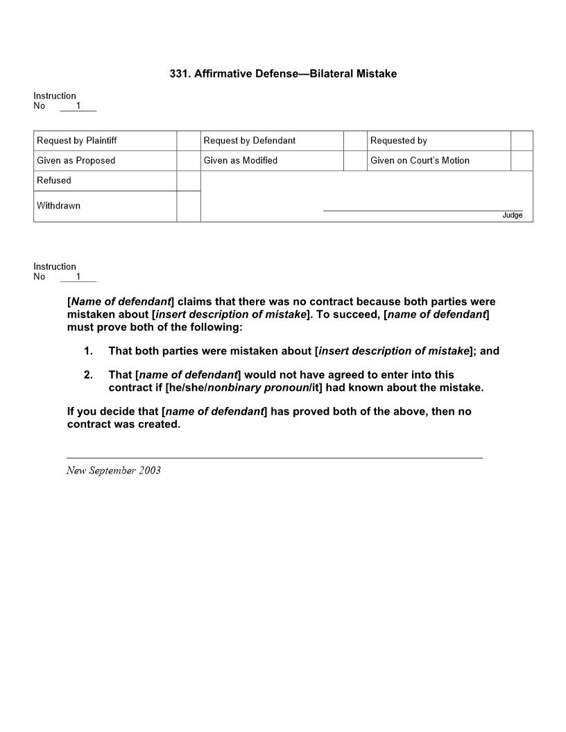331. Affirmative Defense Bilateral Mistake | Pdf Doc Docx | Jury Instructions