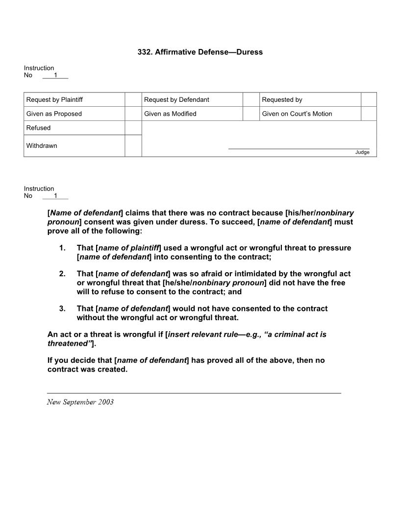 332. Affirmative Defense Duress | Pdf Doc Docx | Jury Instructions