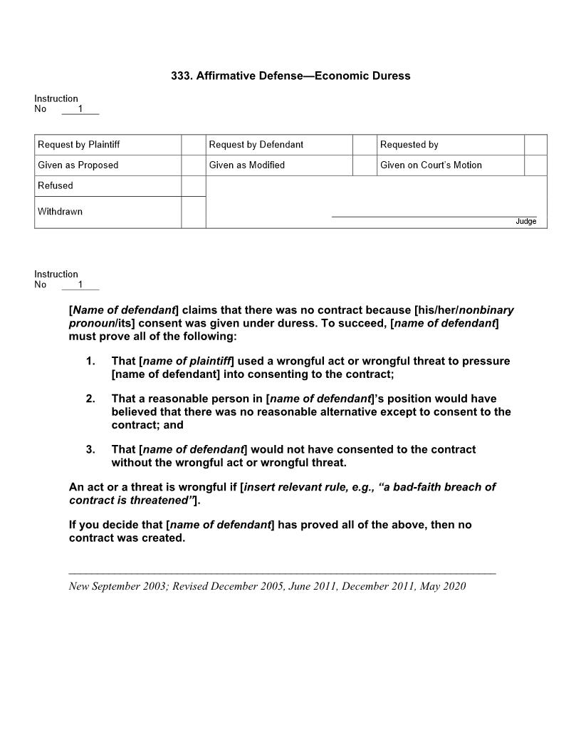 333. Affirmative Defense Economic Duress | Pdf Doc Docx | Jury Instructions