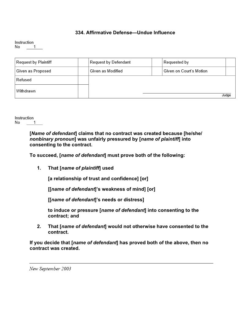 334. Affirmative Defense Undue Influence | Pdf Doc Docx | Jury Instructions