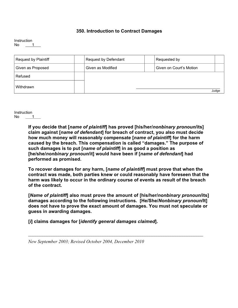 350. Introduction To Contract Damages | Pdf Fpdf Docx | Jury Instructions