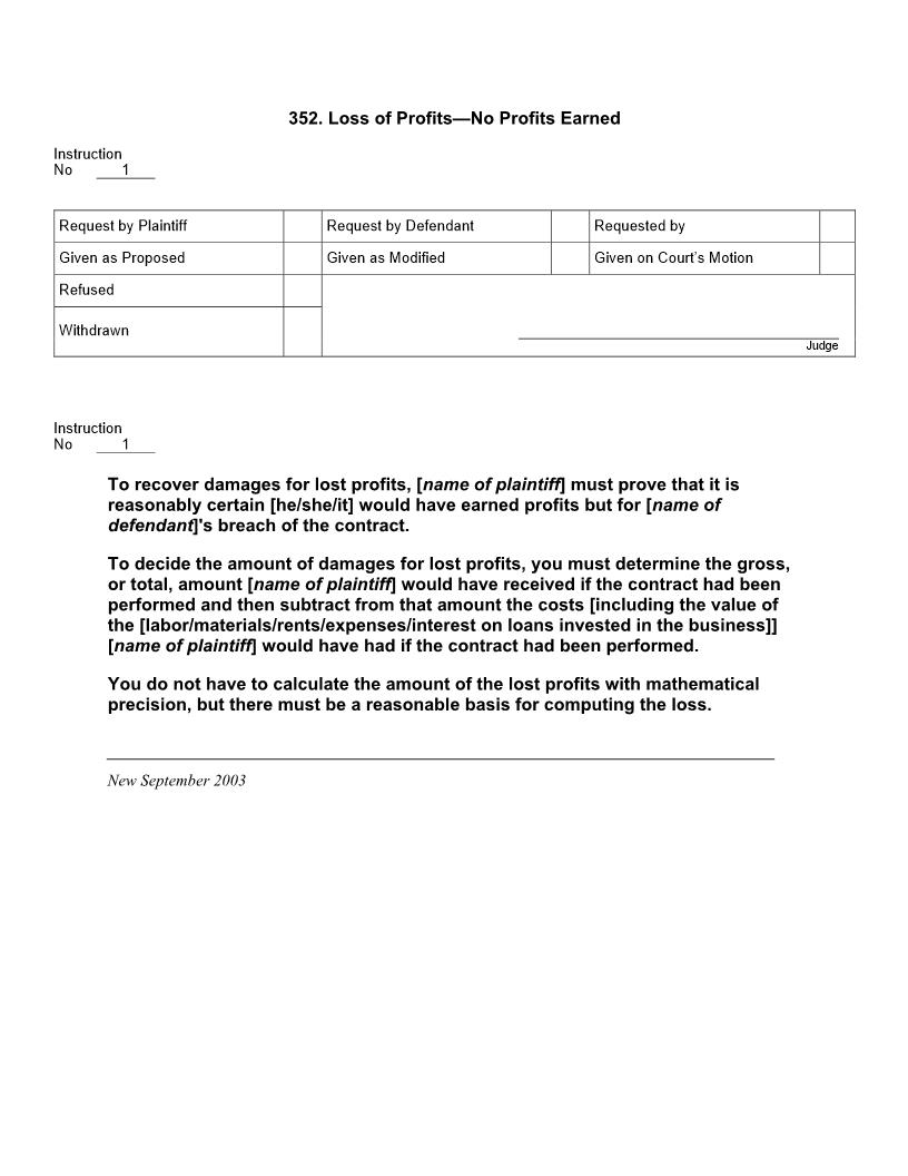 352. Loss of Profits No Profits Earned | Pdf Doc Docx | Jury Instructions