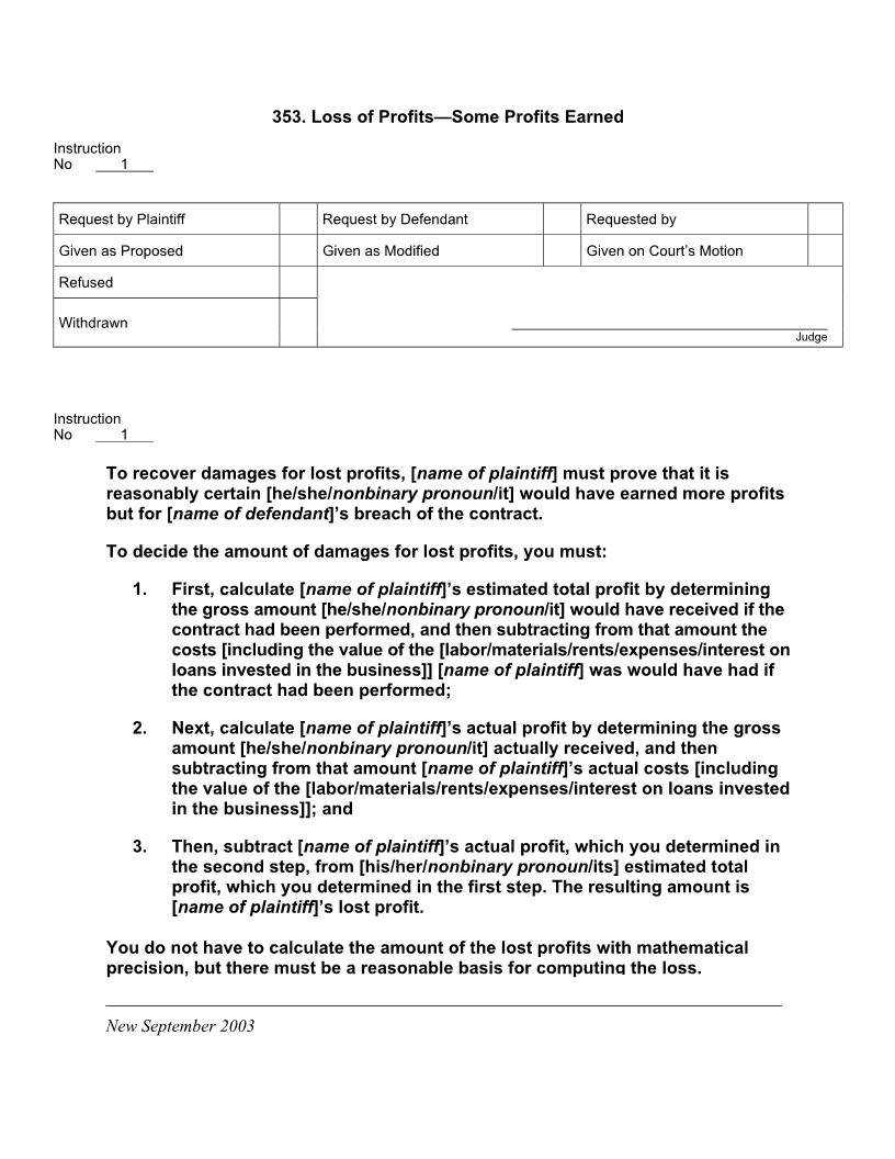 353. Loss of Profits Some Profits Earned | Pdf Doc Docx | Jury Instructions