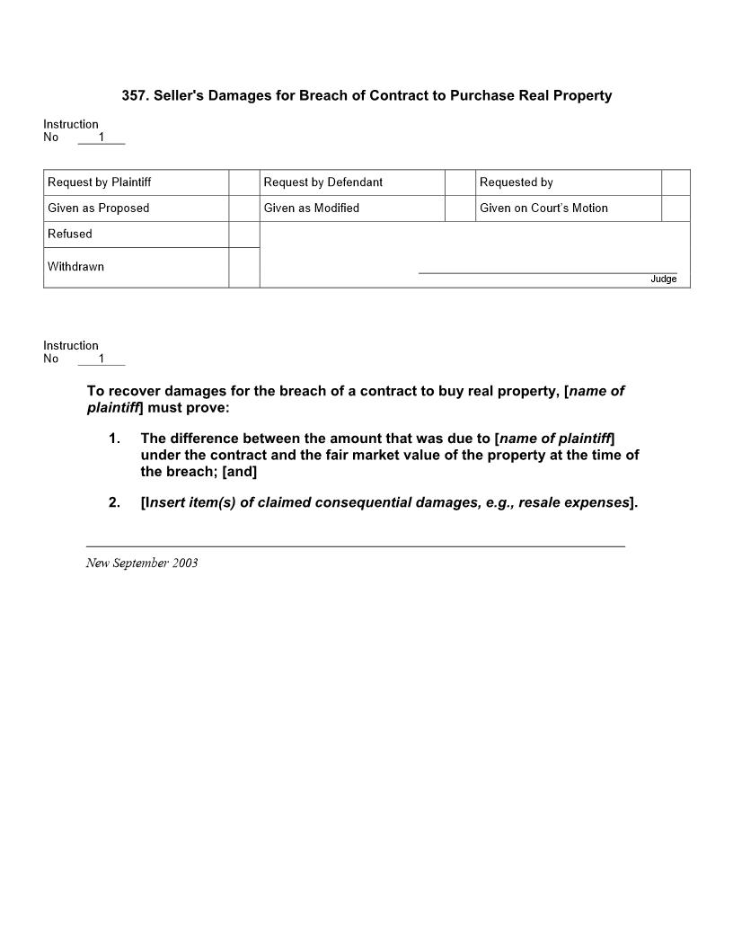 357. Sellers Damages For Breach Of Contract To Purchase | Pdf Doc Docx | Jury Instructions