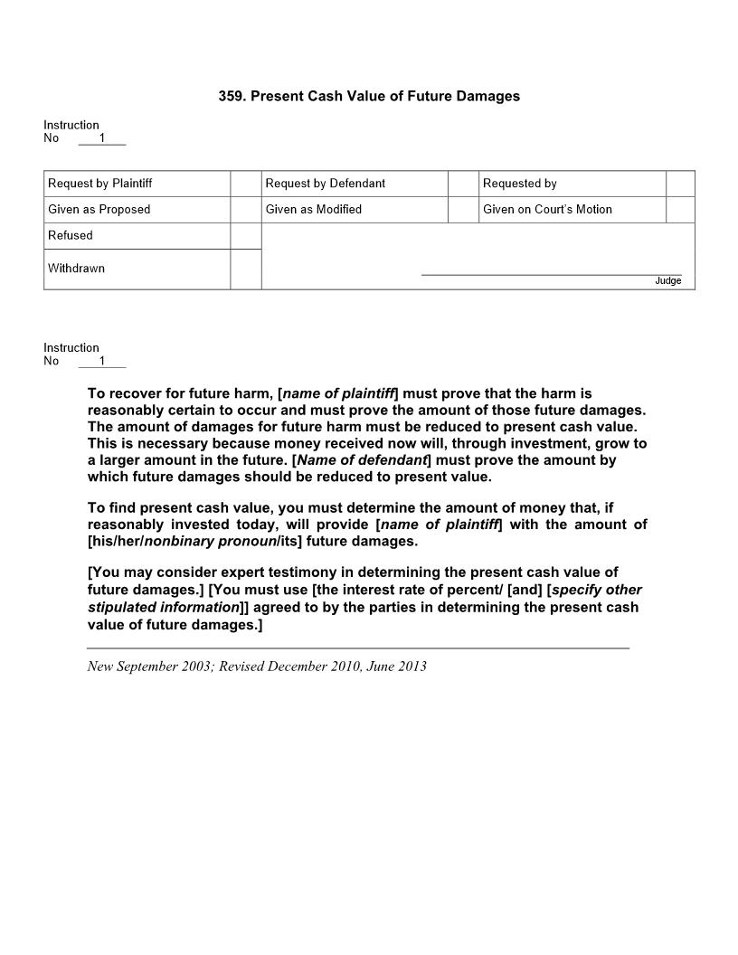 359. Present Cash Value Of Future Damages | Pdf Doc Docx | Jury Instructions