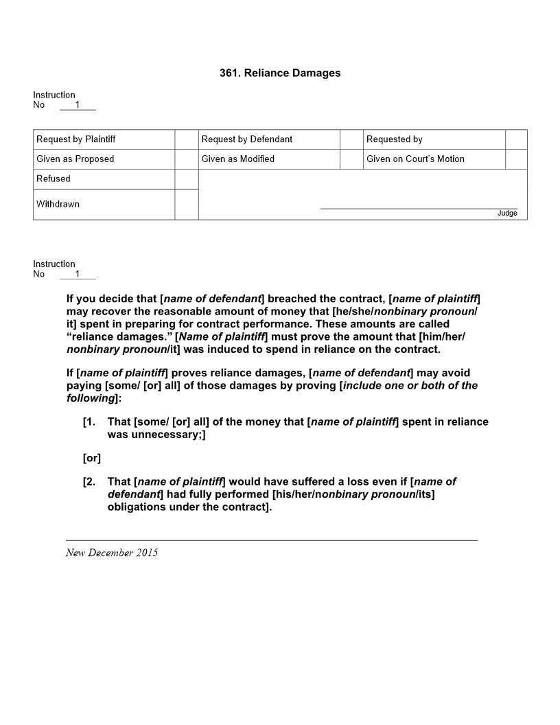 361. Reliance Damages | Pdf Doc Docx | Jury Instructions