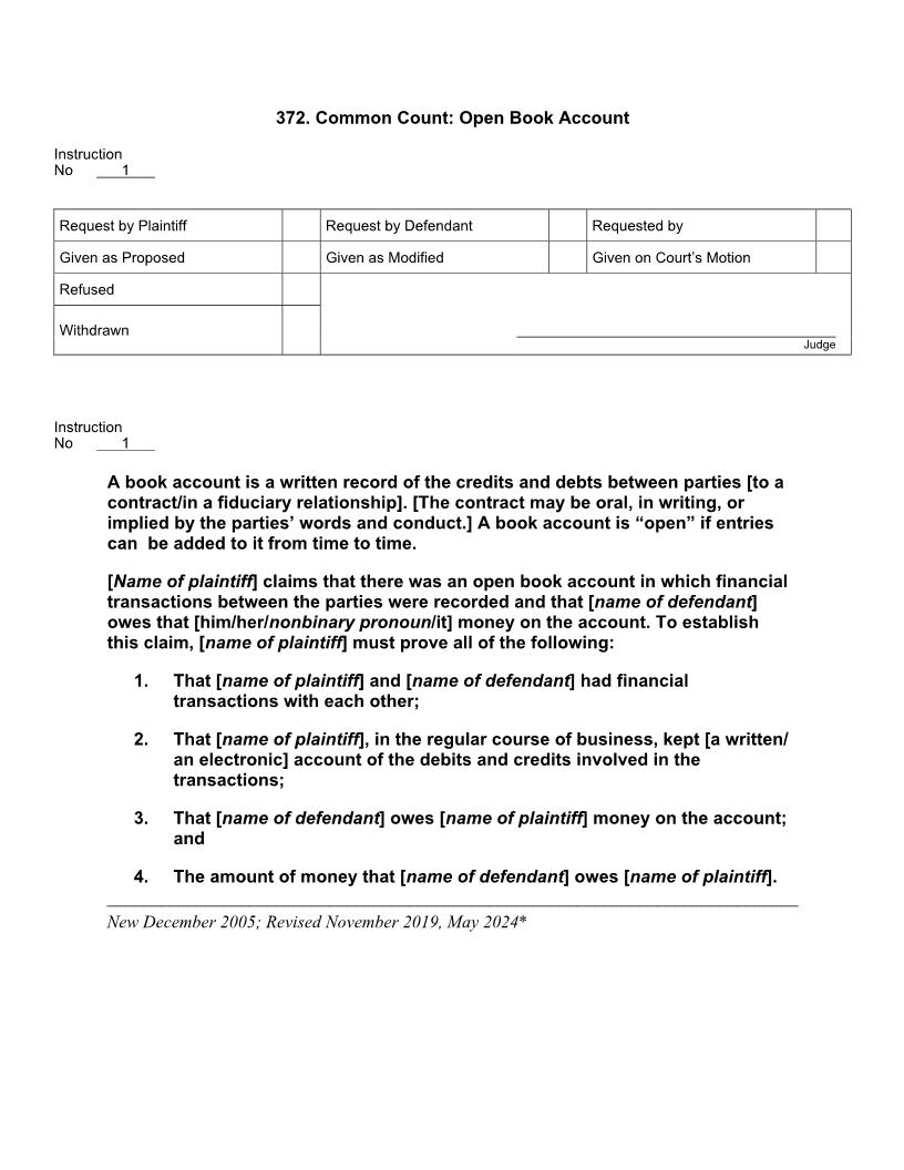372. Common Count Open Book Account | Pdf Doc Docx | Jury Instructions