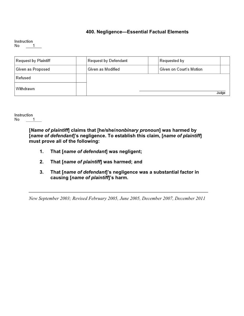 400. Negligence Essential Factual Elements | Pdf Docx | Jury Instructions