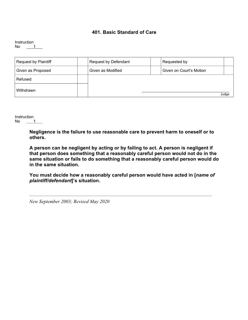 401. Basic Standard of Care | Pdf Doc Docx | Jury Instructions