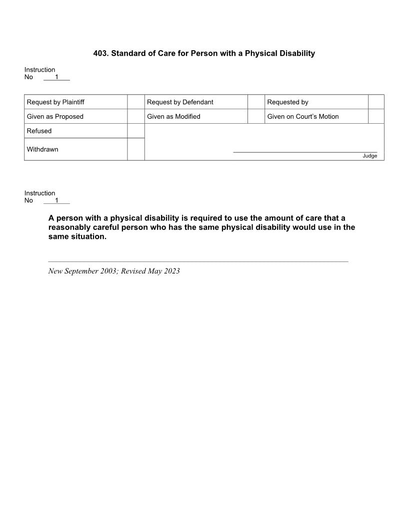 403. Standard Of Care For Person With A Physical Disability | Pdf Docx | Jury Instructions
