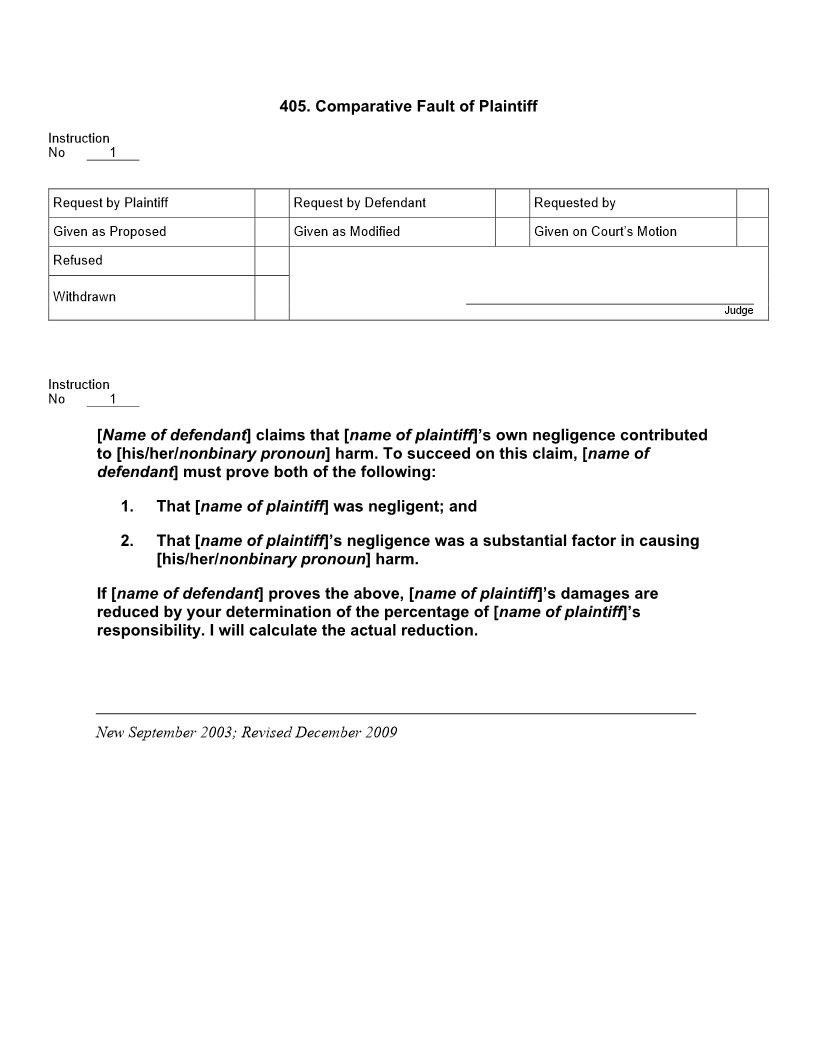 405. Comparative Fault of Plaintiff | Pdf Docx | Jury Instructions