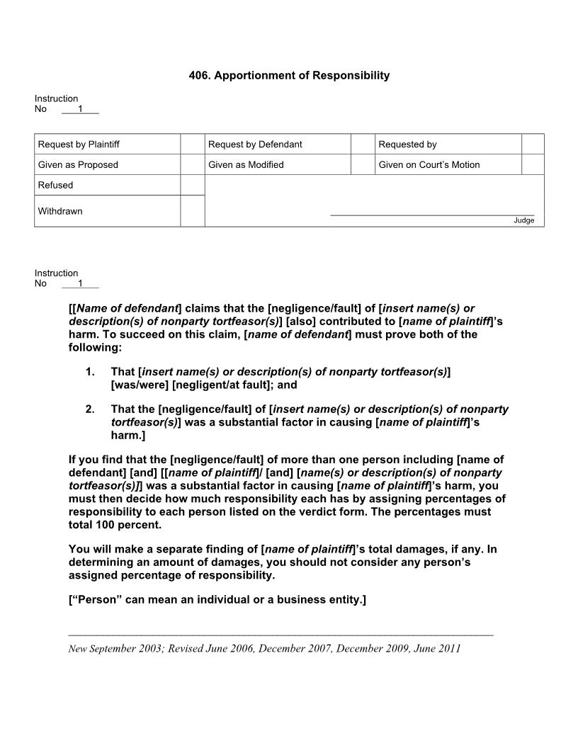 406. Apportionment of Responsibility | Pdf Docx | Jury Instructions