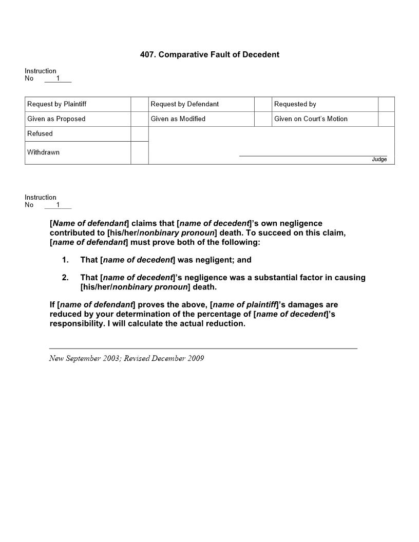 407. Comparative Fault of Decedent | Pdf Docx | Jury Instructions