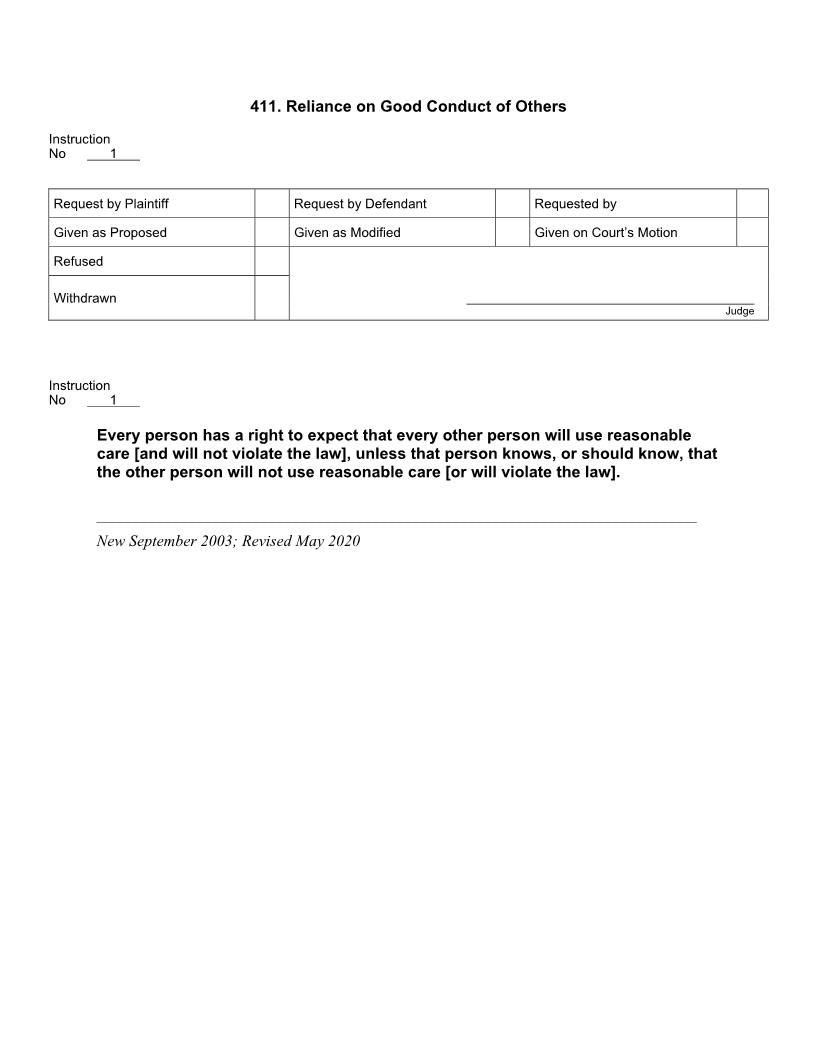411. Reliance on Good Conduct of Others | Pdf Docx | Jury Instructions