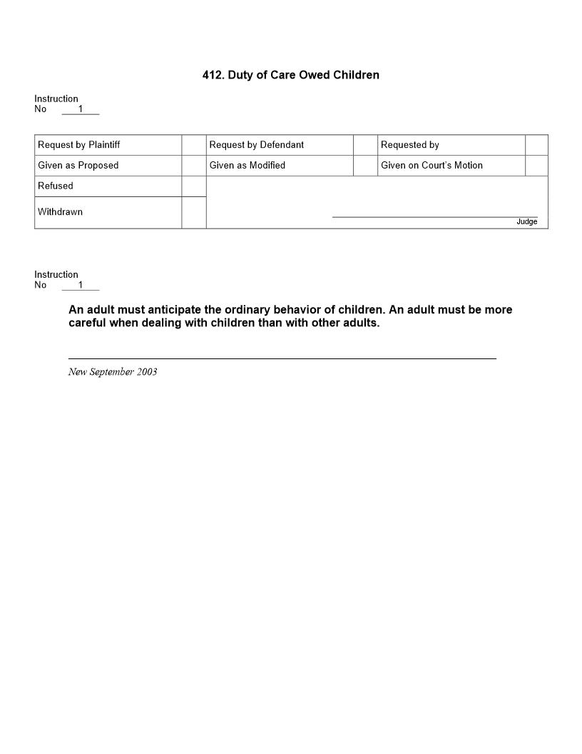 412. Duty of Care Owed Children | Pdf Docx | Jury Instructions