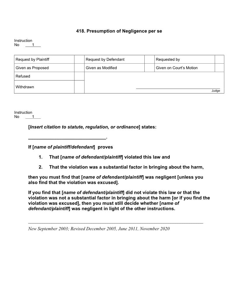 418. Presumption of Negligence per se | Pdf Docx | Jury Instructions