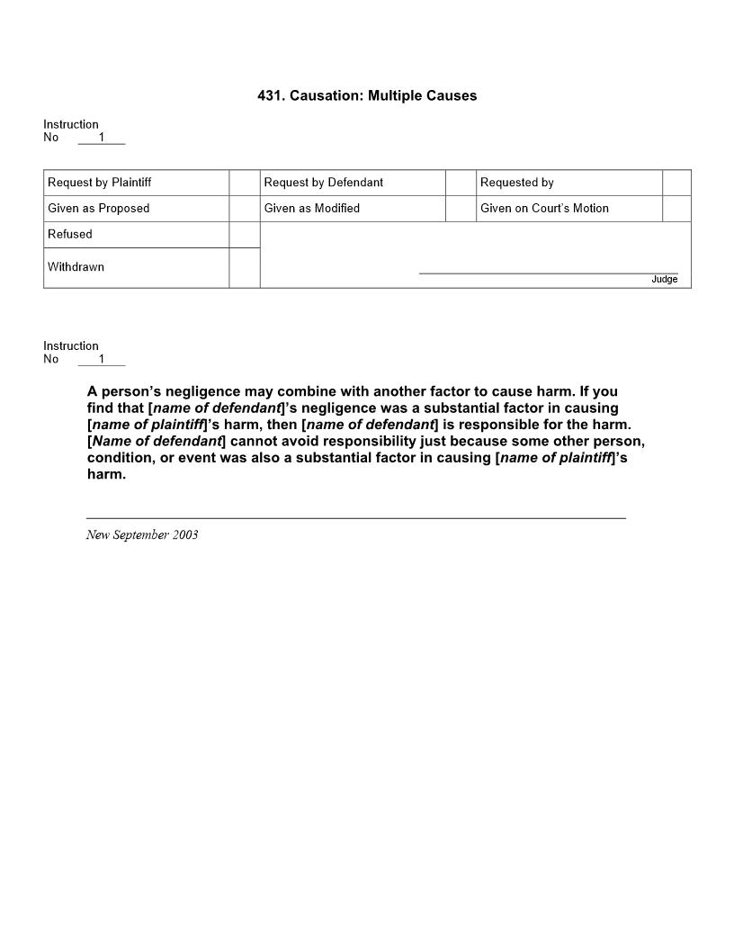 431. Causation Multiple Causes | Pdf Docx | Jury Instructions