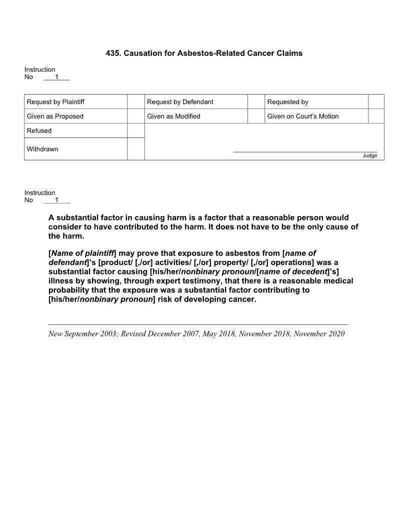 435. Causation for Asbestos-Related Cancer Claims | Pdf Docx | Jury Instructions