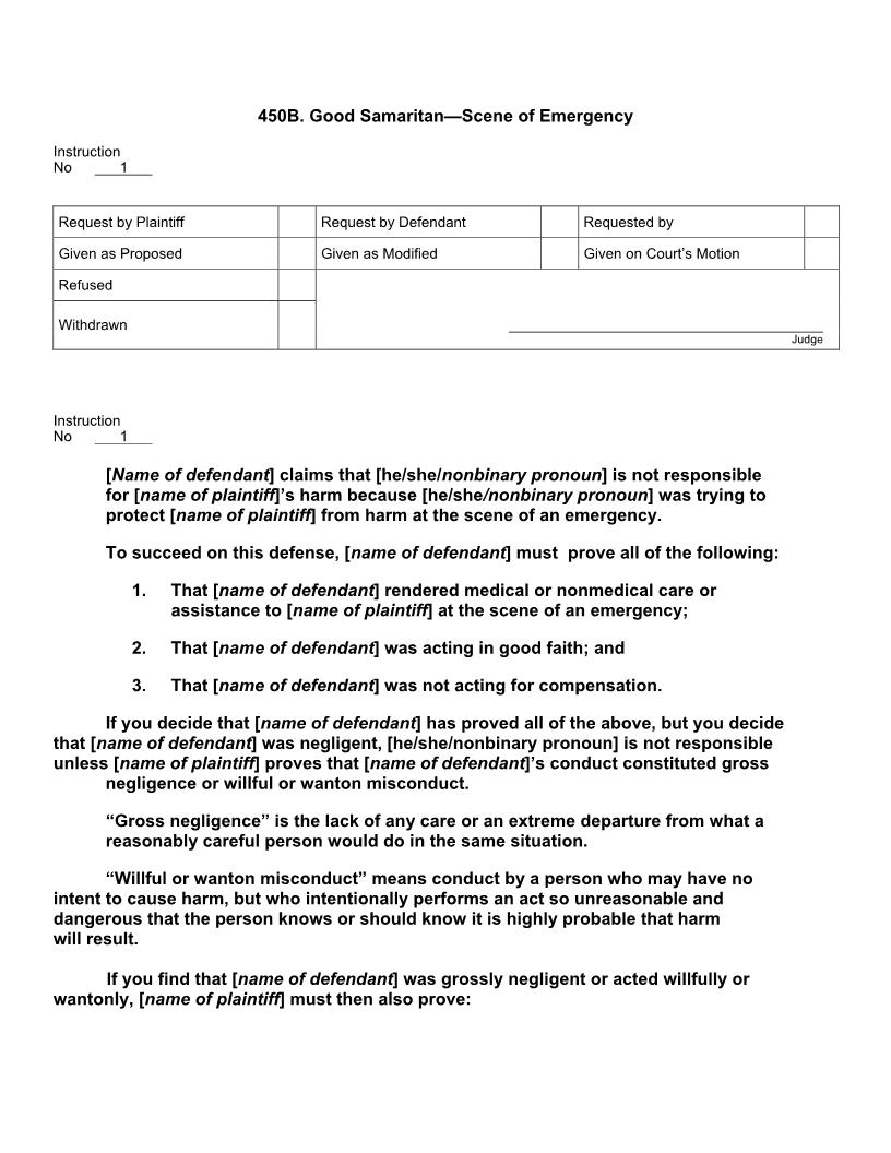 450B. Good Samaritan Scene of Emergency | Pdf Docx | Jury Instructions