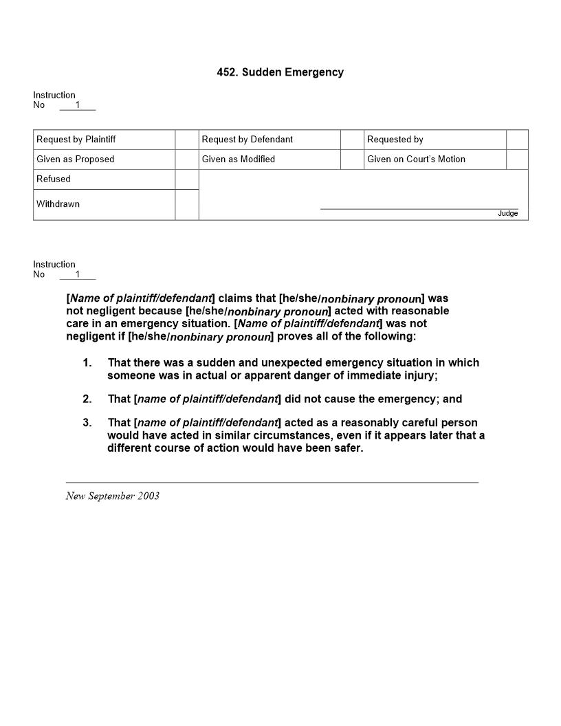 452. Sudden Emergency | Pdf Docx | Jury Instructions