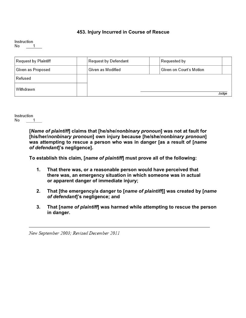 453. Injury Incurred in Course of Rescue | Pdf Docx | Jury Instructions