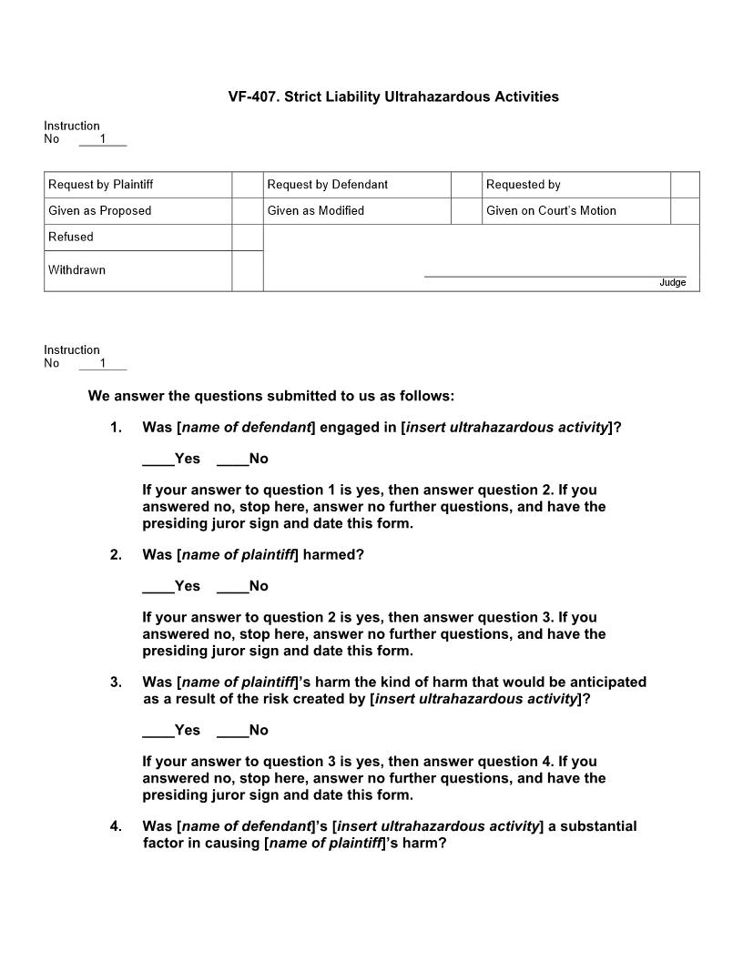 VF 407. Strict Liability Ultrahazardous Activities | Pdf Docx | Jury Instructions