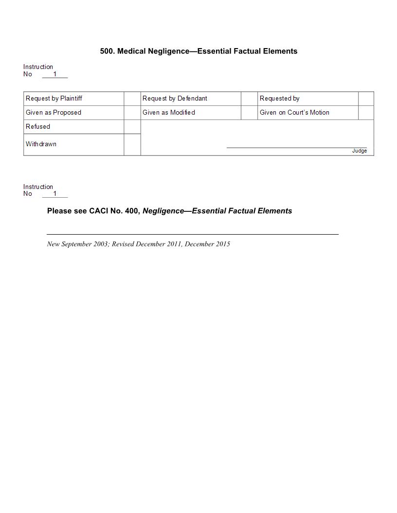 500. Medical Negligence Essential Factual Elements | Pdf Docx | Jury Instructions