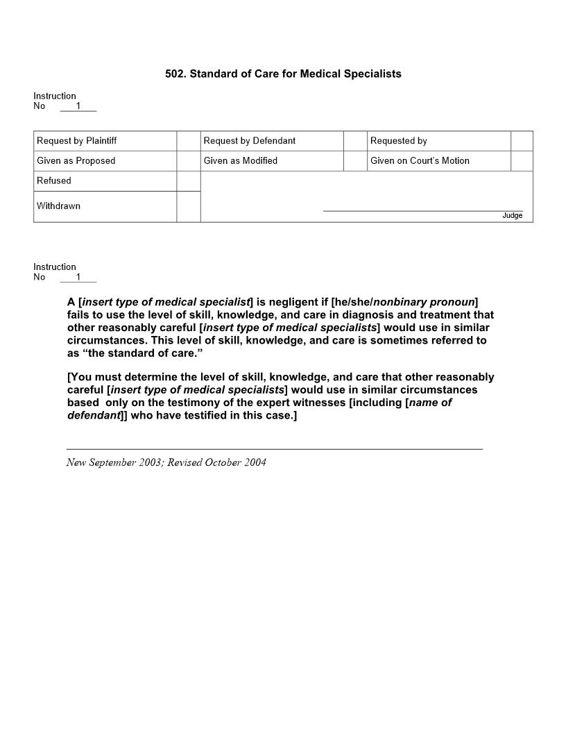 502. Standard of Care for Medical Specialists | Pdf Docx | Jury Instructions
