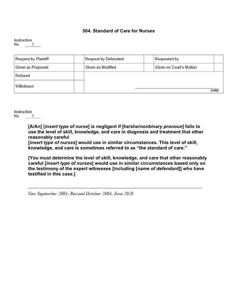 504. Standard of Care for Nurses | Pdf Docx | Jury Instructions