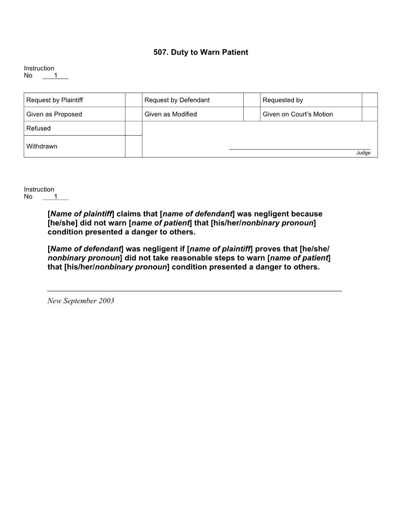 507. Duty to Warn Patient | Pdf Docx | Jury Instructions