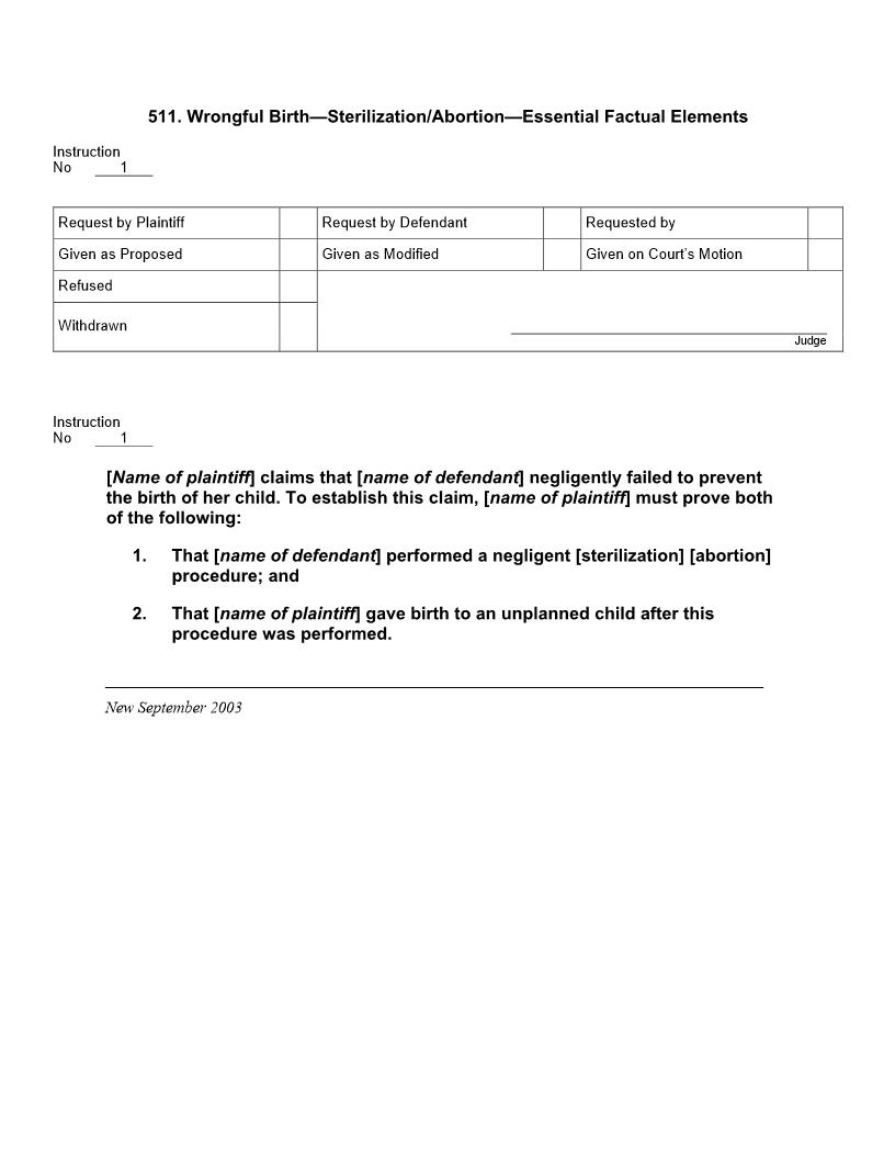 511. Wrongful Birth Sterilization or Abortion | Pdf Docx | Jury Instructions