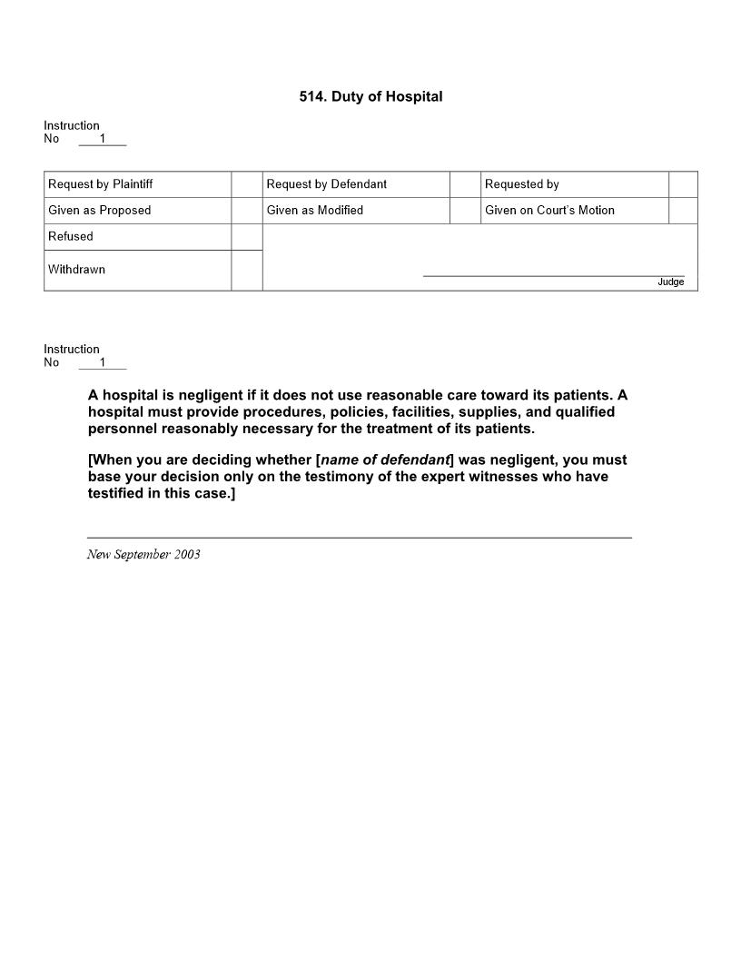 514. Duty of Hospital | Pdf Docx | Jury Instructions