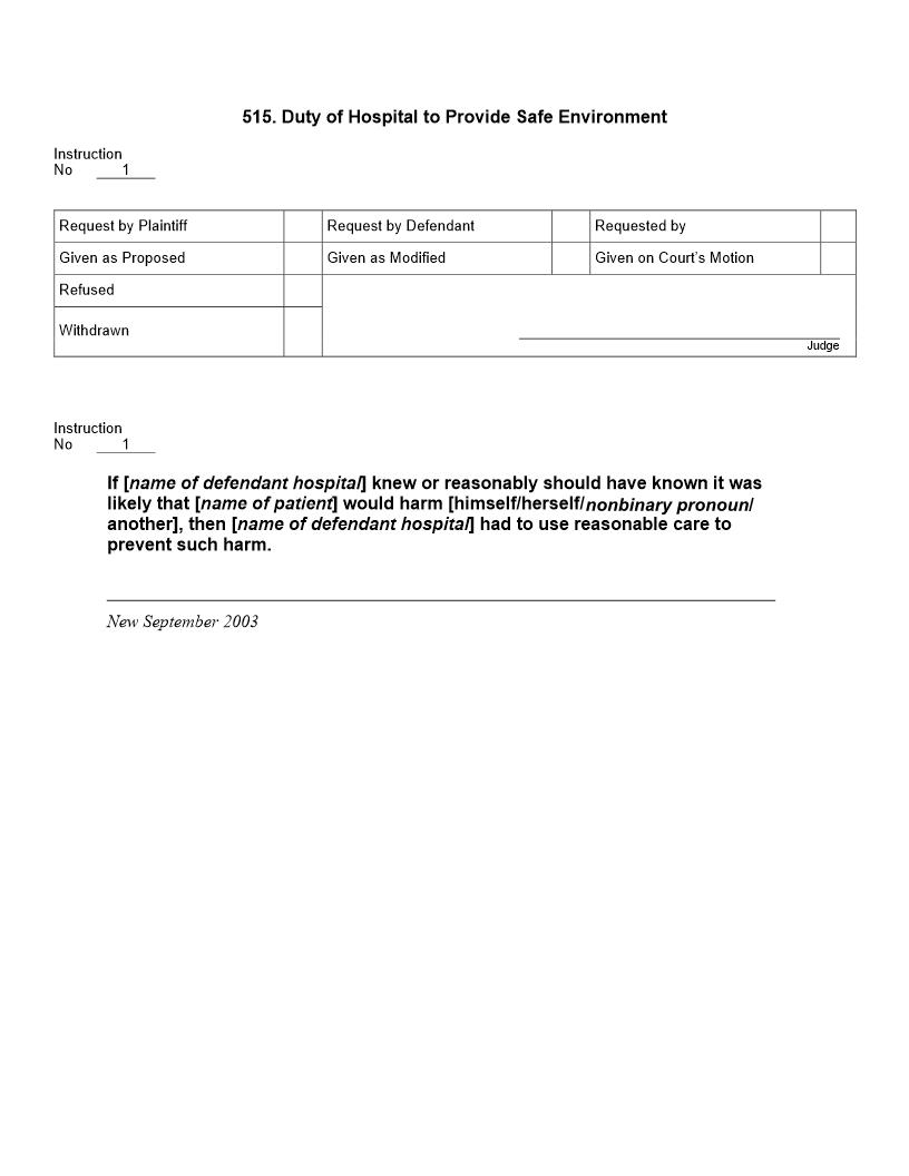 515. Duty of Hospital to Provide Safe Environment | Pdf Docx | Jury Instructions
