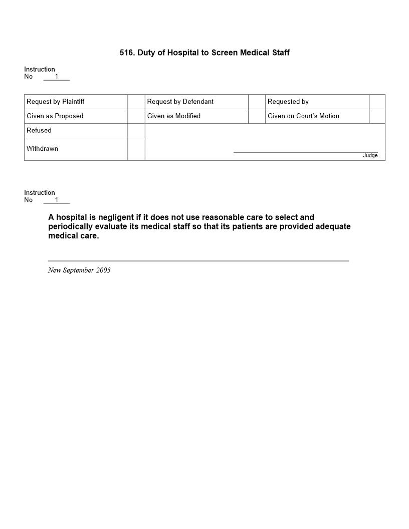 516. Duty of Hospital to Screen Medical Staff | Pdf Docx | Jury Instructions