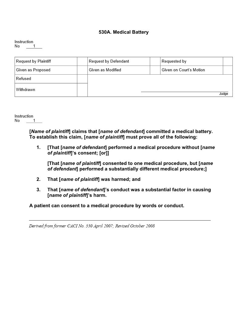 530A. Medical Battery | Pdf Docx | Jury Instructions