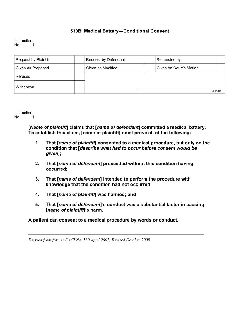 530B. Medical Battery Conditional Consent | Pdf Docx | Jury Instructions