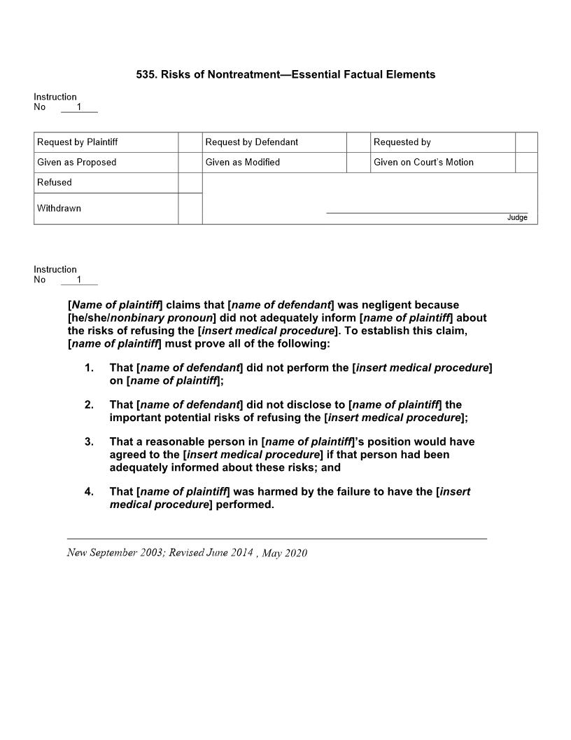 535. Risks of Nontreatment Essential Factual Elements | Pdf Docx | Jury Instructions
