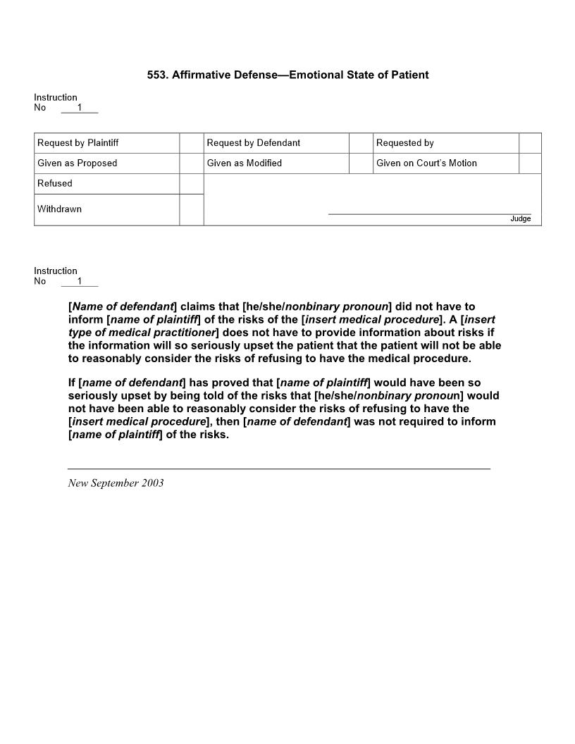553. Affirmative Defense Emotional State of Patient | Pdf Docx | Jury Instructions