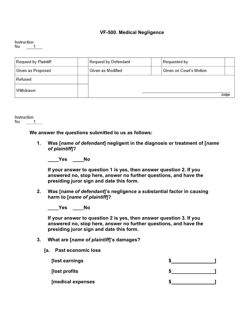 VF 500. Medical Negligence | Pdf Docx | Jury Instructions